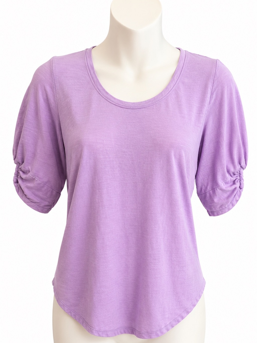 White House Black Market Lavender Scoop Neck Puff Sleeve Top